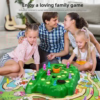 Műanyag társasjáték gyerekeknek 4–6 éveseknek: teknősbéka–nyúl futam, labirintus csapdákkal, szülő-gyermek interakció.