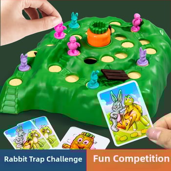 Műanyag társasjáték gyerekeknek 4–6 éveseknek: teknősbéka–nyúl futam, labirintus csapdákkal, szülő-gyermek interakció.