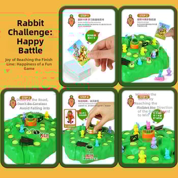 Műanyag társasjáték gyerekeknek 4–6 éveseknek: teknősbéka–nyúl futam, labirintus csapdákkal, szülő-gyermek interakció.