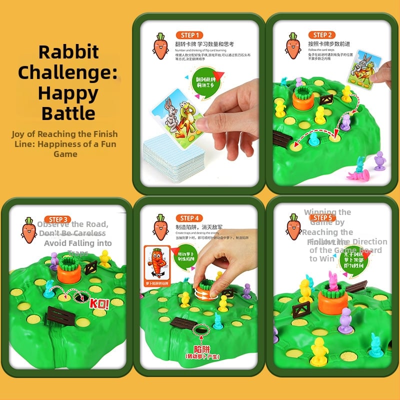 Műanyag társasjáték gyerekeknek 4–6 éveseknek: teknősbéka–nyúl futam, labirintus csapdákkal, szülő-gyermek interakció.