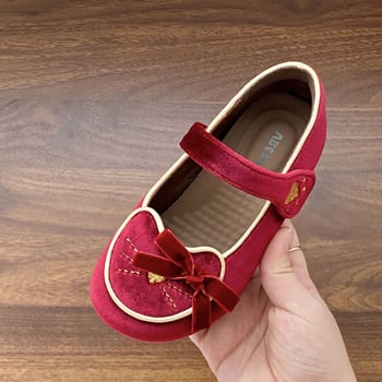 Детски обувки за момичета с котешки мотив, балеринки от велур със велкро, противохлъзгаща гумена подметка, за деца на възраст 4–16 години