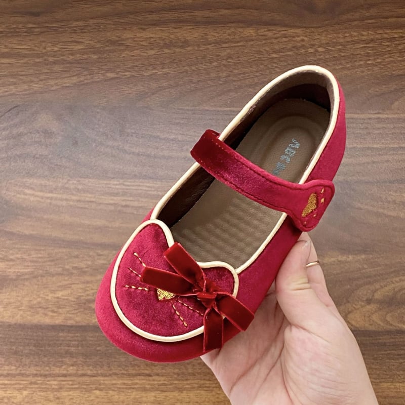 Детски обувки за момичета с котешки мотив, балеринки от велур със велкро, противохлъзгаща гумена подметка, за деца на възраст 4–16 години