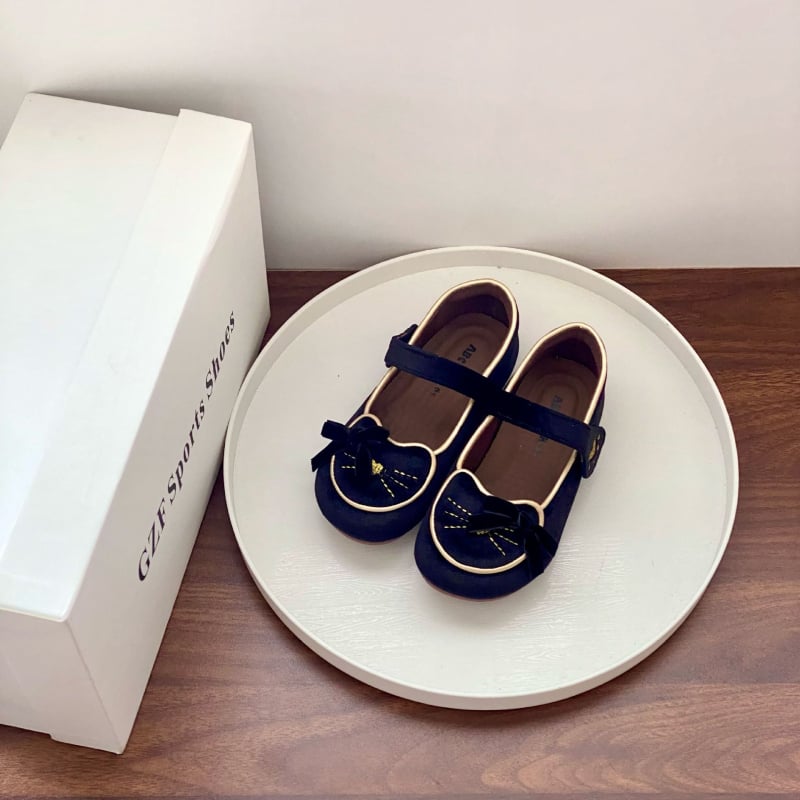 Детски обувки за момичета с котешки мотив, балеринки от велур със велкро, противохлъзгаща гумена подметка, за деца на възраст 4–16 години