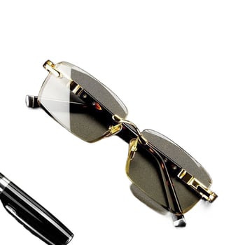 Ochelari fără ramă: lentile din nailon, anti-fog, pentru miopie, stil poligonal, potriviți pentru față pătrată