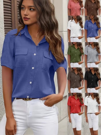 Női rövid ujjú ing, bambusz-pamut keverék, laza szabás, közép hosszú