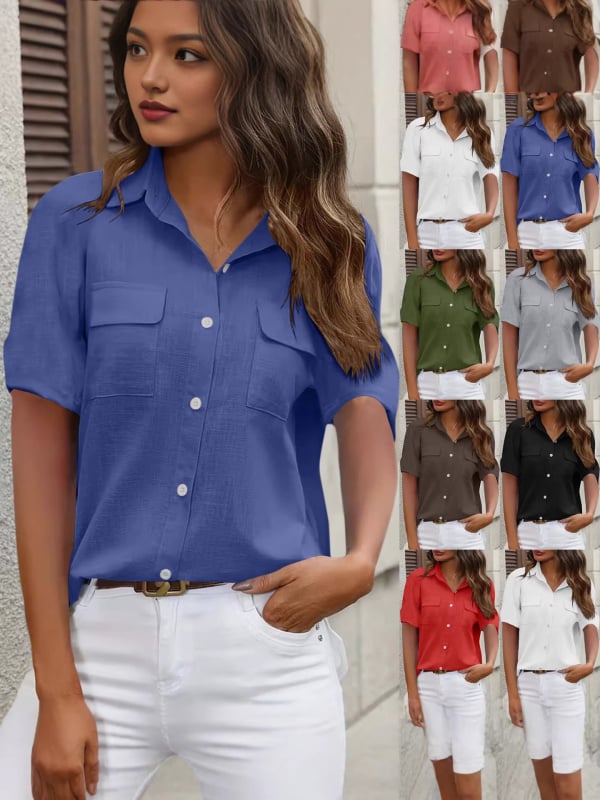 Női rövid ujjú ing, bambusz-pamut keverék, laza szabás, közép hosszú