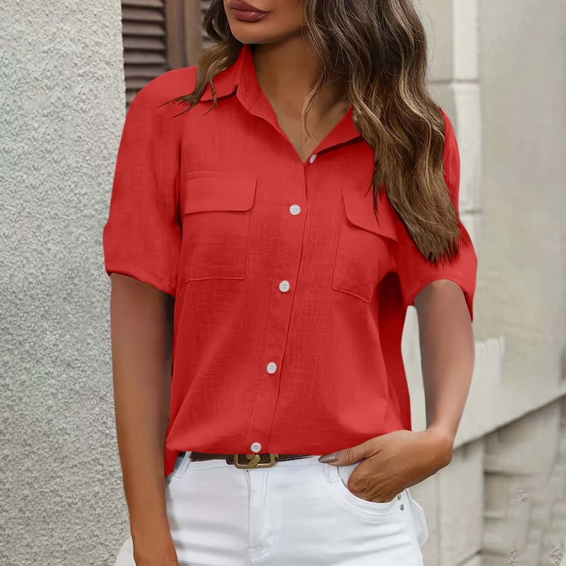 Női rövid ujjú ing, bambusz-pamut keverék, laza szabás, közép hosszú