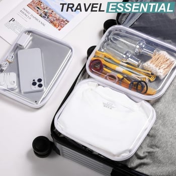 Kocka alakú PET utazótároló táska, modell HJ01, többfunkciós szervező sminkhez, kozmetikumokhoz és higiéniai termékekhez