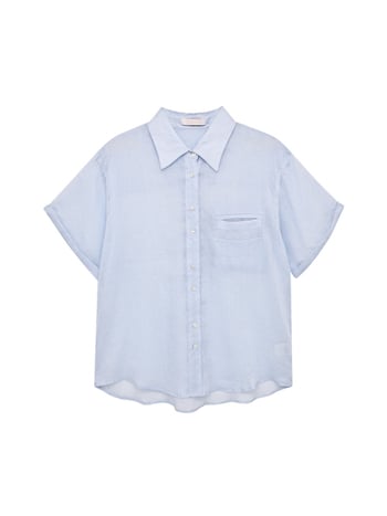 Női ramie anyagú rövid ujjú ing, koreai–japán lazább stílus, bő szabás, gallér, egy soros gombolás