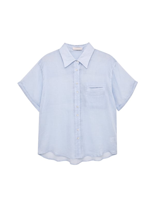 Női ramie anyagú rövid ujjú ing, koreai–japán lazább stílus, bő szabás, gallér, egy soros gombolás