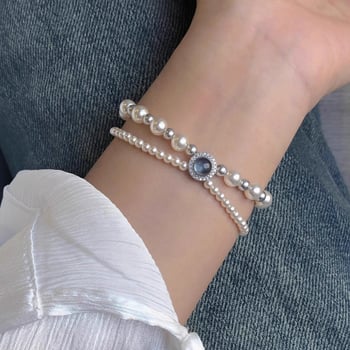 Kétszínű rétegű gyöngy karkötő, geometriai mintával a Mother buddha márkától, nőknek, könnyű luxus stílus (Anyag: gyöngy; Feldolgozás: elektroplattálás; Stílus: nők)