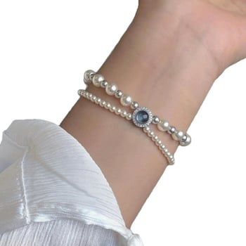 Kétszínű rétegű gyöngy karkötő, geometriai mintával a Mother buddha márkától, nőknek, könnyű luxus stílus (Anyag: gyöngy; Feldolgozás: elektroplattálás; Stílus: nők)