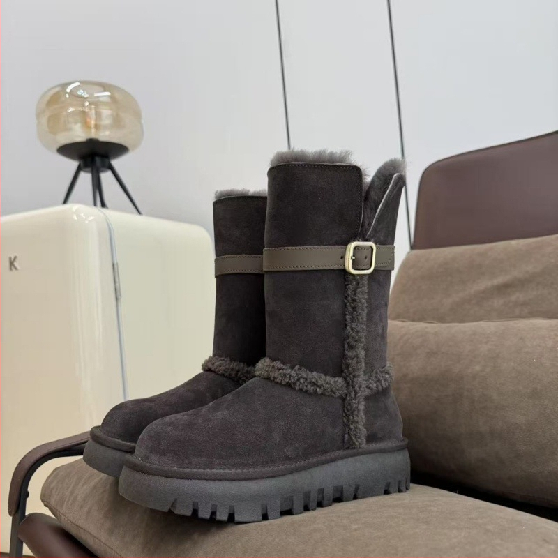 Dámske vysoké zimné čižmy z teľacej kože s vnútornou vrstvou vlny a pravou kožušinkou, hrubá podrážka, okrúhla špička