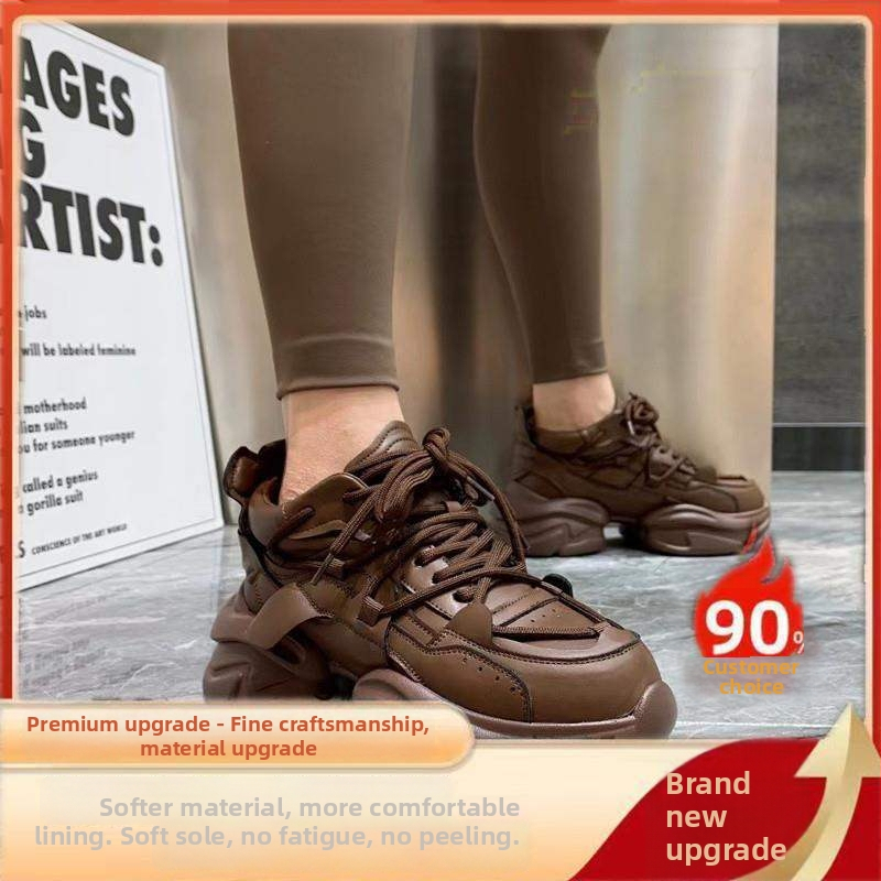 Dámske vysoké tenisky s hrubou podrážkou pre zvýšenie výšky, horná časť z deleného kože, PU podrážka, šnurovanie, latexová stielka