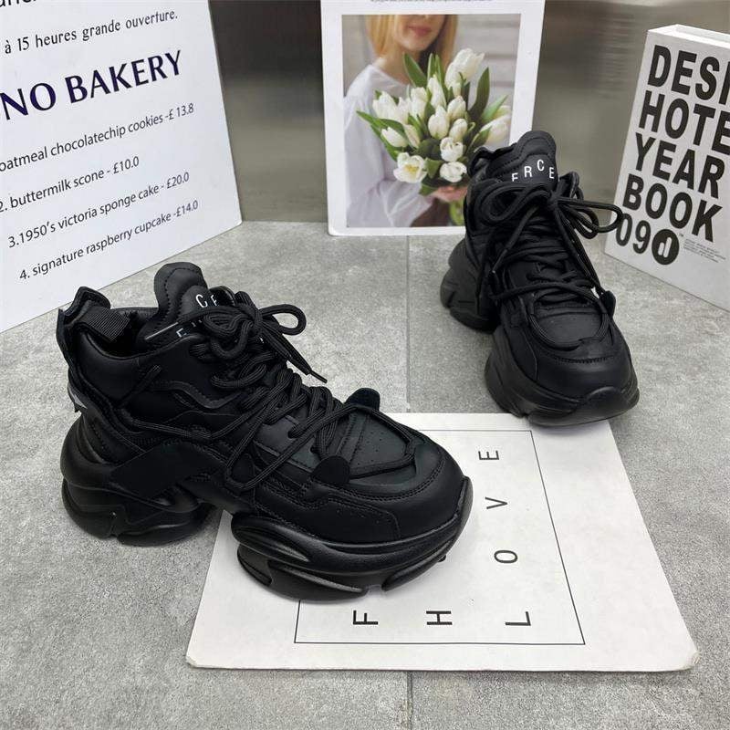 Γυναικείες ψηλές αθλητικές με παχιά σόλα για αύξηση ύψους, επάνω μέρος από split δέρμα, PU σόλα, κορδόνια, εσωτερικός λατέξ πάτος