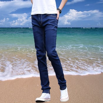 Koreai stílusú nyári férfi farmernadrág, laza szabású, bokáig érő hossz, 60% pamut elasztikus denim