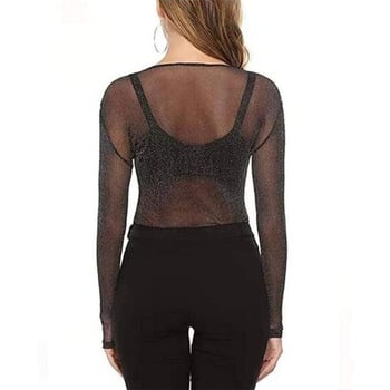 Tencel Blend hálós felső, hosszú ujjú, kerek nyak, Slim-fit, Off-Shoulder Európa-Amerika stílus