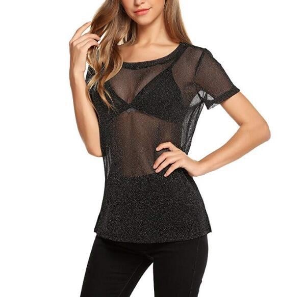 Tencel Blend hálós felső, hosszú ujjú, kerek nyak, Slim-fit, Off-Shoulder Európa-Amerika stílus