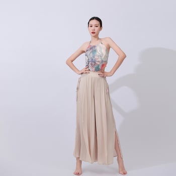 Hálózatos nyakú top és széles nadrág – táncruházat, mintázat: Solid; anyag: poliészter 95%; bélés: háló; évszakok: nyár, tavasz, ősz; alkalom: Belly Dance és színpadi előadások