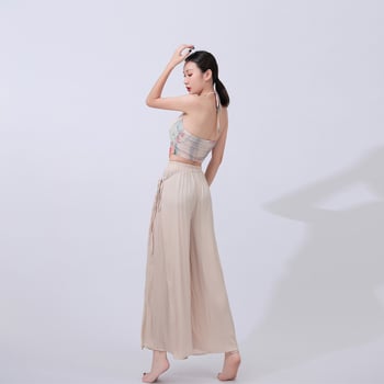 Hálózatos nyakú top és széles nadrág – táncruházat, mintázat: Solid; anyag: poliészter 95%; bélés: háló; évszakok: nyár, tavasz, ősz; alkalom: Belly Dance és színpadi előadások