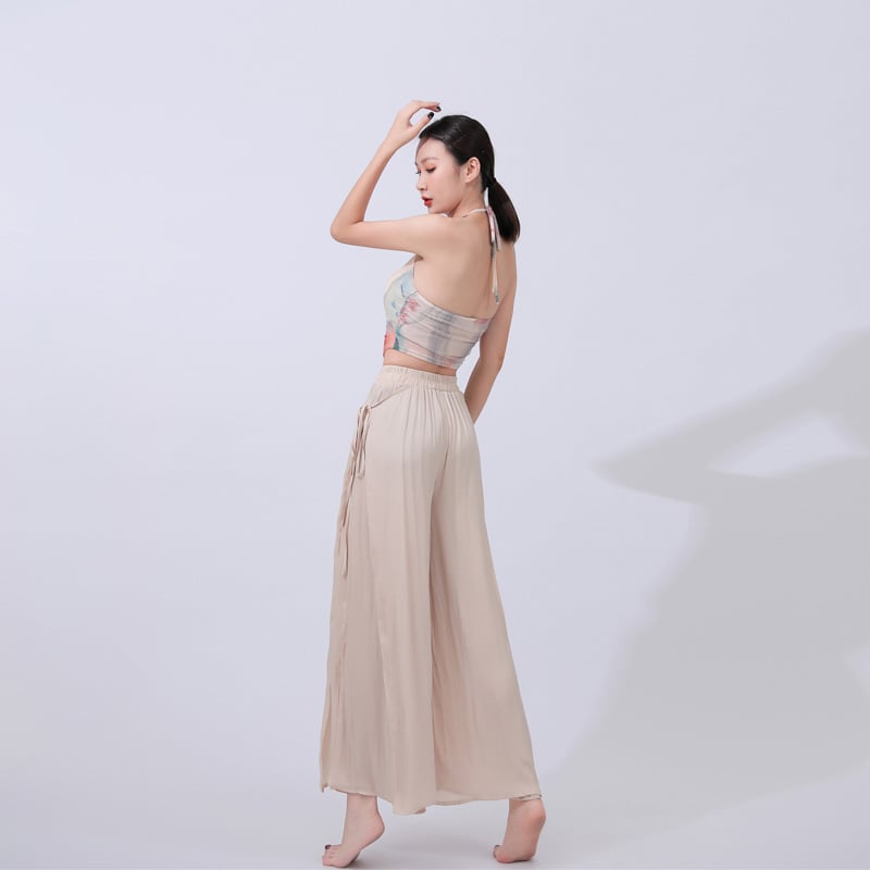 Hálózatos nyakú top és széles nadrág – táncruházat, mintázat: Solid; anyag: poliészter 95%; bélés: háló; évszakok: nyár, tavasz, ősz; alkalom: Belly Dance és színpadi előadások