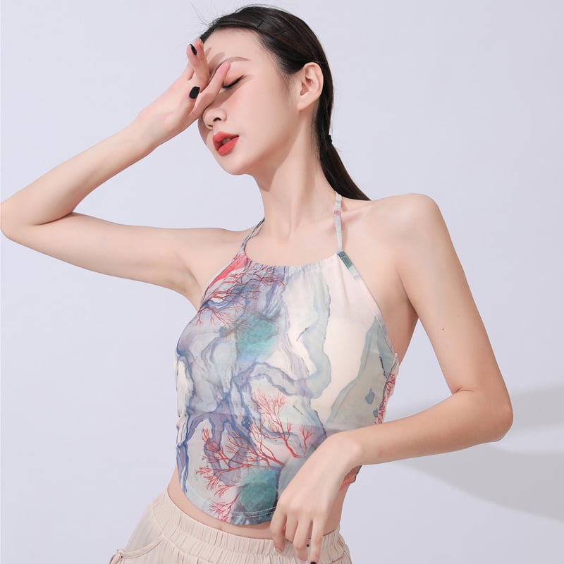 Hálózatos nyakú top és széles nadrág – táncruházat, mintázat: Solid; anyag: poliészter 95%; bélés: háló; évszakok: nyár, tavasz, ősz; alkalom: Belly Dance és színpadi előadások