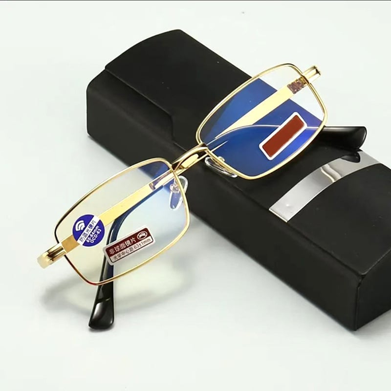 Nagy keretű fém olvasószemüveg, kékfény elleni, anti-fáradtság, időseknek, négyszögletes keret