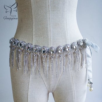 Lanț de talie pentru belly dance cu cristale și ciucuri - metal, unisex, adult, pentru practică și reprezentație, Brand Phoenix Dances