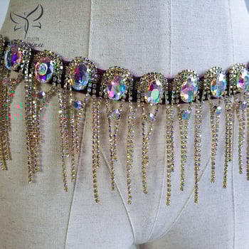 Lanț de talie pentru belly dance cu cristale și ciucuri - metal, unisex, adult, pentru practică și reprezentație, Brand Phoenix Dances