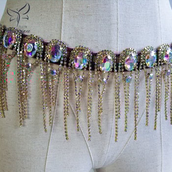 Lanț de talie pentru belly dance cu cristale și ciucuri - metal, unisex, adult, pentru practică și reprezentație, Brand Phoenix Dances