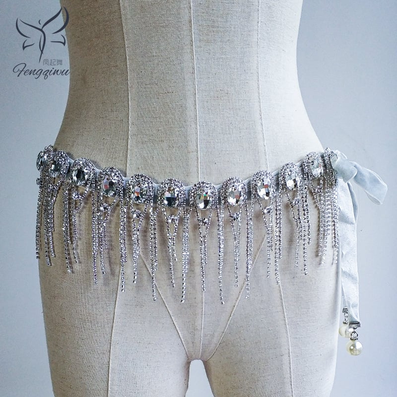 Lanț de talie pentru belly dance cu cristale și ciucuri - metal, unisex, adult, pentru practică și reprezentație, Brand Phoenix Dances