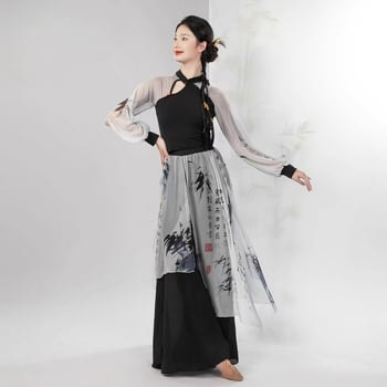 Táncruha cheongsam-stílusú galléval, karcsú szabás, áttetsző hosszú ujjak, poliészter anyag, nyár 2022, hasi táncra (poliészter; poliészter; poliészter; nyár 2022; hasi tánc)