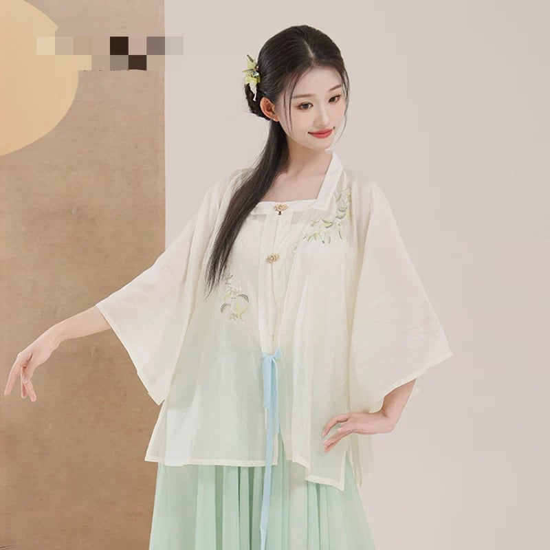 Hímzett chiffon külső köntös gradienttel átmenetes teljes szoknyával kínai tánchoz – gyakorlatruha | Anyag: chiffon/polieszter; Fő anyag: poliészter; Alkalom: belly dance; Szezon: 2022 nyár