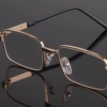 Teljes keretes fém olvasószemüveg polikarbonát lencsékkel, anti-kékfény védelemmel, letisztult, modern dizájn, kerek arcúak számára