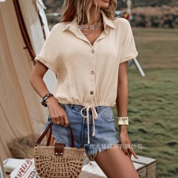 Cardigan-stílusú ing, lélegző római pamut és Spandex keverék, 3D mintázat, retro stílus, rövid ujjú, ingnyak, egy sor gombolás