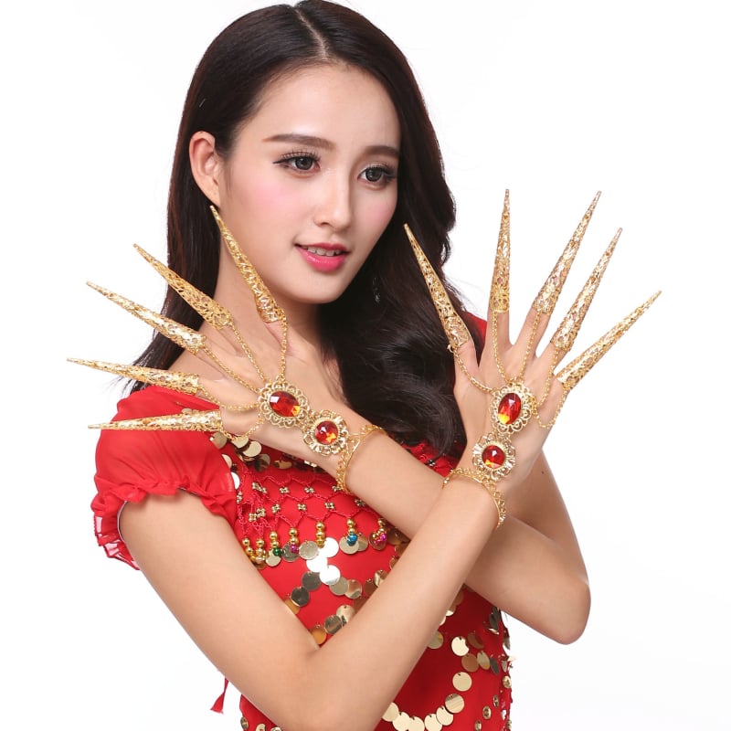 Xinjiang etnikus stílusú táncruha Thousand-Hand Guanyin köröm készlettel, Spandex anyag és fém bevonatos részletekkel — Belly Dance, nőknek, 2023 tavasz