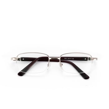 Olvasó szemüveg, akril lencsékkel, titanötvözet keret, félkeretes dizájn, négyszögletes forma, közelre és távolra látásra