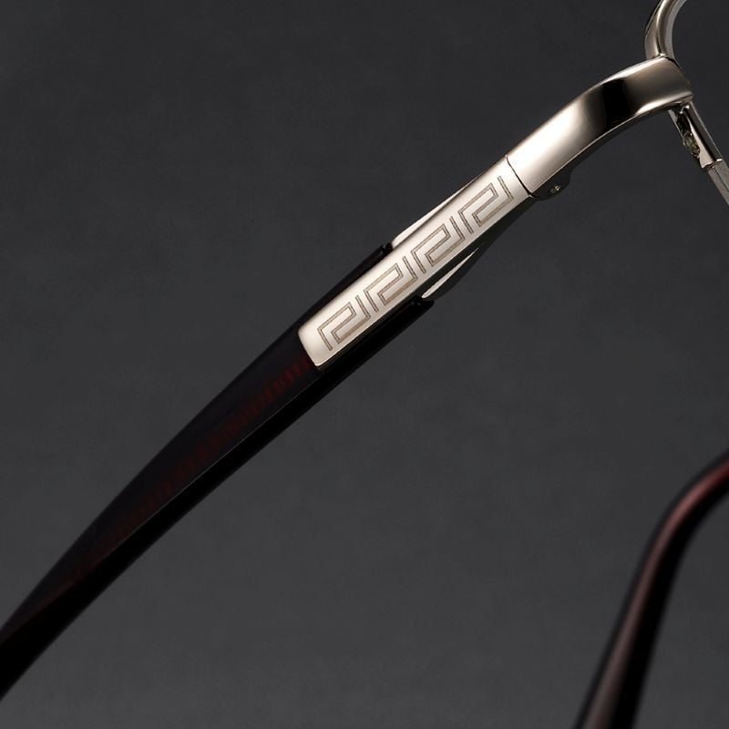 Olvasó szemüveg, akril lencsékkel, titanötvözet keret, félkeretes dizájn, négyszögletes forma, közelre és távolra látásra