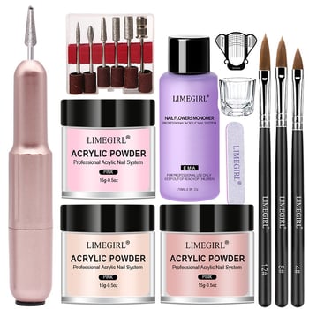 Σετ περιποίησης νυχιών με πούδρα κρυστάλλινη και φρεζα νυχιών, μάρκα Limegirl, υλικό: ρητίνη, κατάλληλο για αρχάριους
