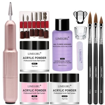 Σετ περιποίησης νυχιών με πούδρα κρυστάλλινη και φρεζα νυχιών, μάρκα Limegirl, υλικό: ρητίνη, κατάλληλο για αρχάριους