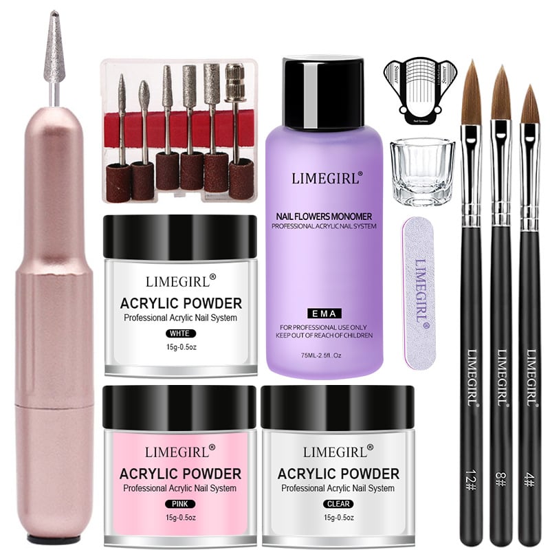 Σετ περιποίησης νυχιών με πούδρα κρυστάλλινη και φρεζα νυχιών, μάρκα Limegirl, υλικό: ρητίνη, κατάλληλο για αρχάριους