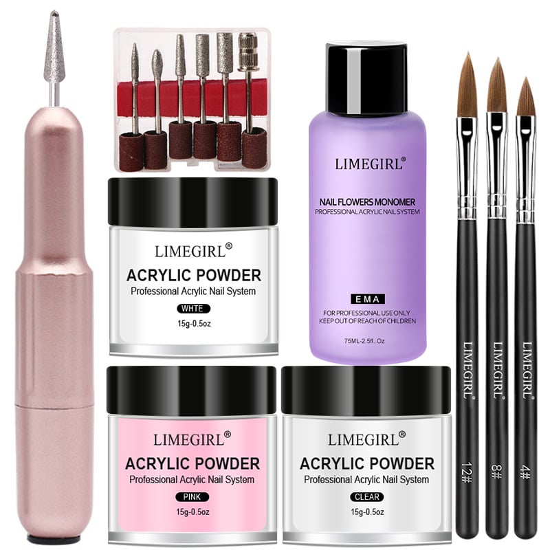 Σετ περιποίησης νυχιών με πούδρα κρυστάλλινη και φρεζα νυχιών, μάρκα Limegirl, υλικό: ρητίνη, κατάλληλο για αρχάριους