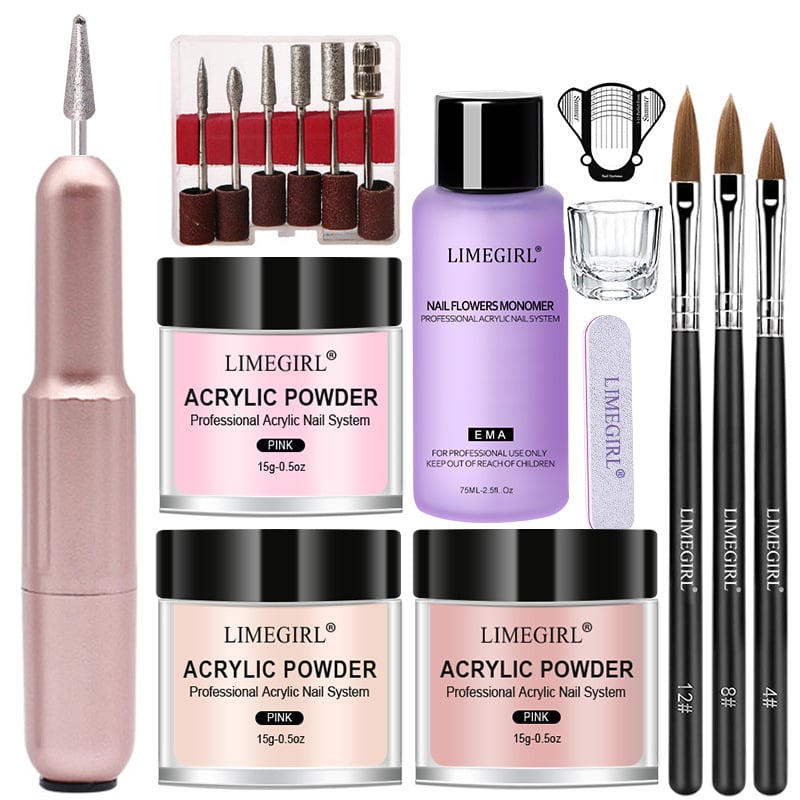 Σετ περιποίησης νυχιών με πούδρα κρυστάλλινη και φρεζα νυχιών, μάρκα Limegirl, υλικό: ρητίνη, κατάλληλο για αρχάριους