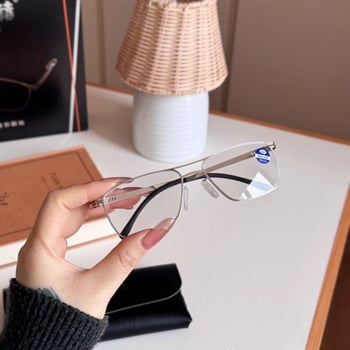 Olvasó szemüveg fotóchromos multifokális lencsékkel, keret nélküli, kerek keret, TR+fém keret, felnőtteknek, ovális arcforma, 2025 tavasz