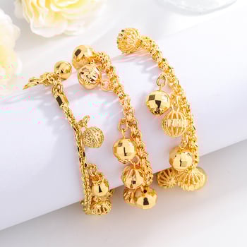 18K aranyozott réz karkötő lógó érmekkel és harangokkal hasi tánchoz – hullámos, egzotikus kézre szabott ékszer