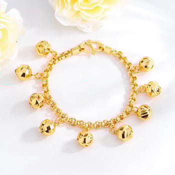 18K aranyozott réz karkötő lógó érmekkel és harangokkal hasi tánchoz – hullámos, egzotikus kézre szabott ékszer