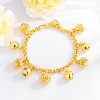 18K aranyozott réz karkötő lógó érmekkel és harangokkal hasi tánchoz – hullámos, egzotikus kézre szabott ékszer