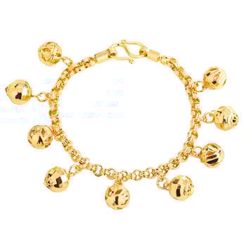 18K aranyozott réz karkötő lógó érmekkel és harangokkal hasi tánchoz – hullámos, egzotikus kézre szabott ékszer