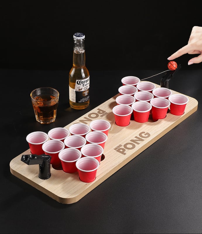 Mini Beerpong Asztali Játék Shot Pohárral és Futball–Kosárlabda Tábla Pinball (Fából; Huanyu; 7–60 éveseknek; Beltéri)