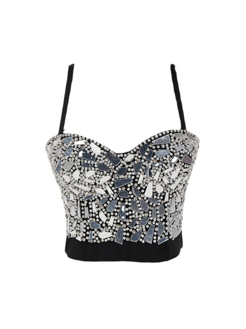 DB905 Camișolă pentru dansul burii — paiete, bustier cu mărgele și cristale de sticlă, acetat 90–95% + viscoză 99%, vara 2025